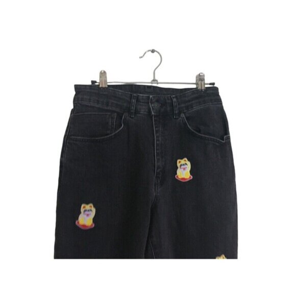The Ragged Priest Jeans Women's Size 28 Black Cotton Blend Lucky Cat Patch - Picture 2 of 9